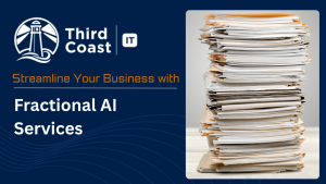 Streamline Your Business with Fractional AI Services Image with a tall stack of paper