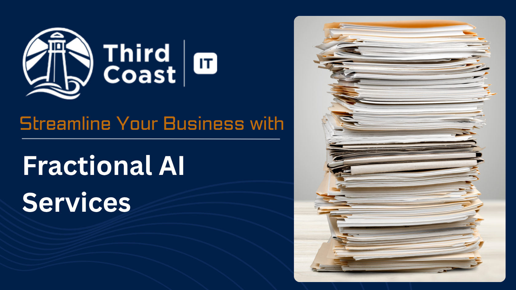 Streamline Your Business with Fractional AI Services Image with a tall stack of paper